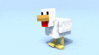 GIF with light blue background, and Minecraft chicken walking infinitely 